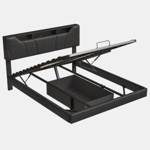 Cama 160x200cm, estrutura de cama hidráulica, USB, LED, cama de casal, estrutura de cama com estrutura metálica