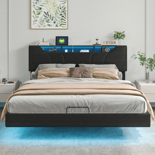 Cama 160x200cm, estrutura de cama hidráulica, USB, LED, cama de casal, estrutura de cama com estrutura metálica Cama 160x200cm, estrutura de cama hidráulica, USB, LED, cama de casal, estrutura de cama com estrutura metálica