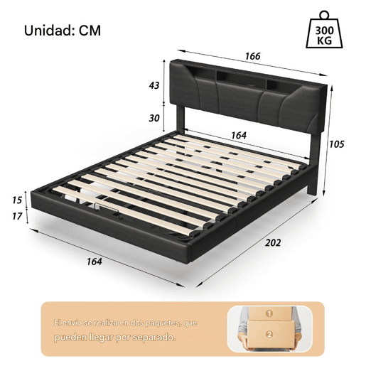 Cama 160x200cm, estrutura de cama hidráulica, USB, LED, cama de casal, estrutura de cama com estrutura metálica Cama 160x200cm, estrutura de cama hidráulica, USB, LED, cama de casal, estrutura de cama com estrutura metálica