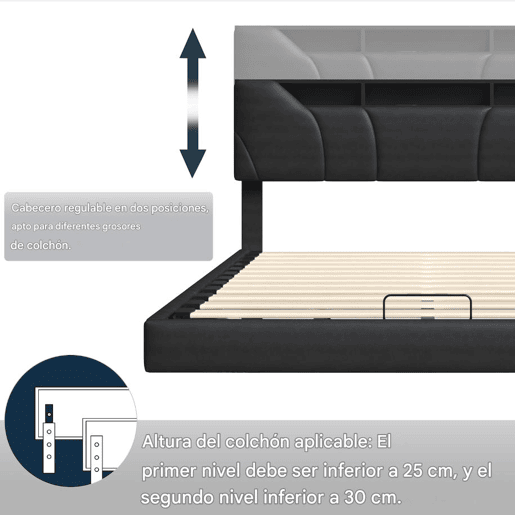 Cama 160x200cm, estrutura de cama hidráulica, USB, LED, cama de casal, estrutura de cama com estrutura metálica Cama 160x200cm, estrutura de cama hidráulica, USB, LED, cama de casal, estrutura de cama com estrutura metálica
