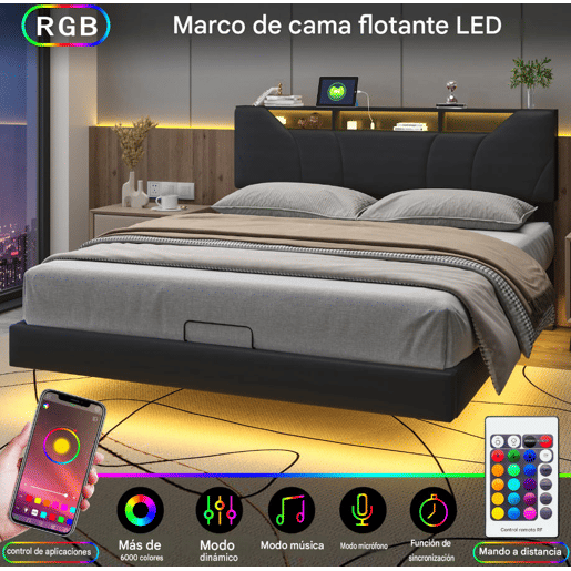 Cama 160x200cm, estrutura de cama hidráulica, USB, LED, cama de casal, estrutura de cama com estrutura metálica Cama 160x200cm, estrutura de cama hidráulica, USB, LED, cama de casal, estrutura de cama com estrutura metálica