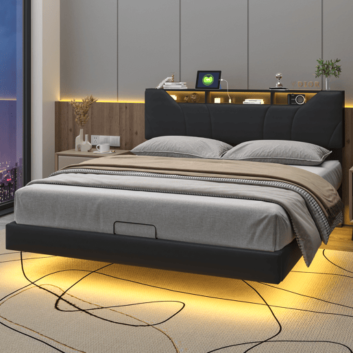 Cama 160x200cm, estrutura de cama hidráulica, USB, LED, cama de casal, estrutura de cama com estrutura metálica Cama 160x200cm, estrutura de cama hidráulica, USB, LED, cama de casal, estrutura de cama com estrutura metálica