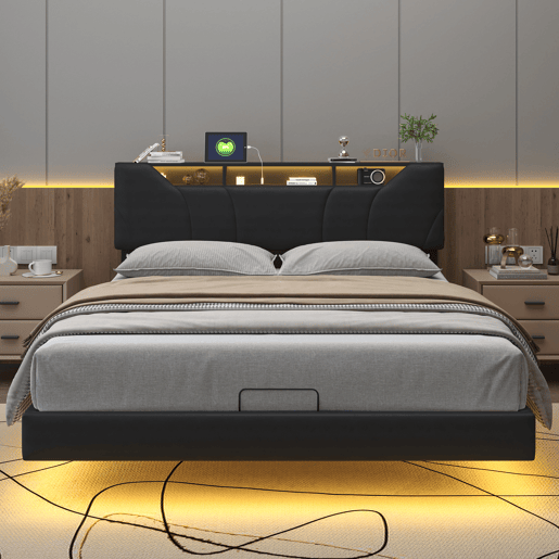 Cama 160x200cm, estrutura de cama hidráulica, USB, LED, cama de casal, estrutura de cama com estrutura metálica Cama 160x200cm, estrutura de cama hidráulica, USB, LED, cama de casal, estrutura de cama com estrutura metálica