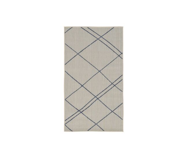 Alfombra exterior 80x150 cm, blanca/azul