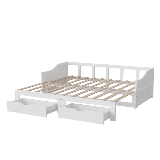 Sofá-cama extensível 90x200 cm 180x200 cm, sofá-cama retrátil com estrado de ripas e braços, cama estofada para crianças ou adolescentes, branco Sofá-cama extensível 90x200 cm 180x200 cm, sofá-cama retrátil com estrado de ripas e braços, cama estofada para crianças ou adolescentes, branco