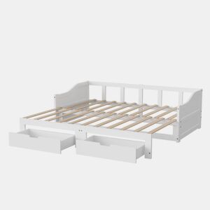 Sofá-cama extensível 90x200 cm  180x200 cm, sofá-cama retrátil com estrado de ripas e braços, cama estofada para crianças ou adolescentes, branco