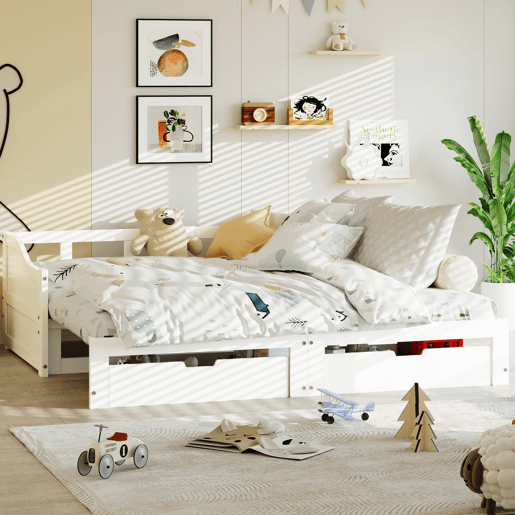 Sofá-cama extensível 90x200 cm 180x200 cm, sofá-cama retrátil com estrado de ripas e braços, cama estofada para crianças ou adolescentes, branco Sofá-cama extensível 90x200 cm 180x200 cm, sofá-cama retrátil com estrado de ripas e braços, cama estofada para crianças ou adolescentes, branco