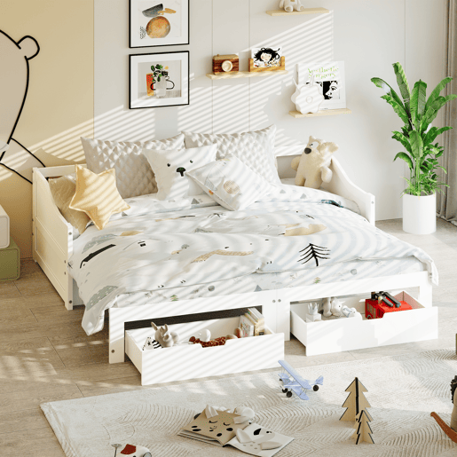Sofá-cama extensível 90x200 cm 180x200 cm, sofá-cama retrátil com estrado de ripas e braços, cama estofada para crianças ou adolescentes, branco Sofá-cama extensível 90x200 cm 180x200 cm, sofá-cama retrátil com estrado de ripas e braços, cama estofada para crianças ou adolescentes, branco