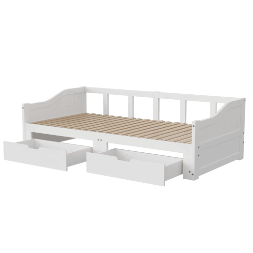 Sofá-cama extensível 90x200 cm 180x200 cm, sofá-cama retrátil com estrado de ripas e braços, cama estofada para crianças ou adolescentes, branco Sofá-cama extensível 90x200 cm 180x200 cm, sofá-cama retrátil com estrado de ripas e braços, cama estofada para crianças ou adolescentes, branco