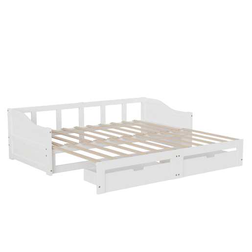 Sofá-cama extensível 90x200 cm 180x200 cm, sofá-cama retrátil com estrado de ripas e braços, cama estofada para crianças ou adolescentes, branco Sofá-cama extensível 90x200 cm 180x200 cm, sofá-cama retrátil com estrado de ripas e braços, cama estofada para crianças ou adolescentes, branco