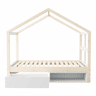 Cama juvenil em madeira 90x190 cm - com gavetas, sapateira pequena, iluminação LED multicolorida e base de ripas - cor de madeira natural