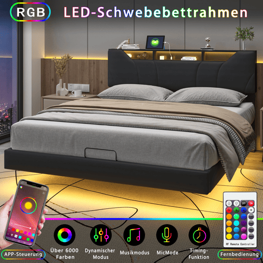 Cama 140x200cm, estrutura de cama hidráulica, USB, LED, cama de casal, estrutura de cama com estrutura metálica Cama 140x200cm, estrutura de cama hidráulica, USB, LED, cama de casal, estrutura de cama com estrutura metálica