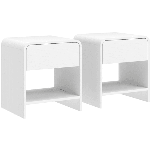 HOMCOM Conjunto de 2 Mesas de Cabeceira Nórdicas com Cantos Arredondados, Gaveta e Prateleira Aberta, Mesa Auxiliar para Quarto ou Sala, 40x35x45 cm, Branco HOMCOM Conjunto de 2 Mesas de Cabeceira Nórdicas com Cantos Arredondados, Gaveta e Prateleira Aberta, Mesa Auxiliar para Quarto ou Sala, 40x35x45 cm, Branco