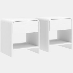 HOMCOM Conjunto de 2 Mesas de Cabeceira Nórdicas com Cantos Arredondados, Gaveta e Prateleira Aberta, Mesa Auxiliar para Quarto ou Sala, 40x35x45 cm, Branco