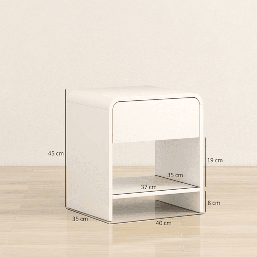 HOMCOM Conjunto de 2 Mesas de Cabeceira Nórdicas com Cantos Arredondados, Gaveta e Prateleira Aberta, Mesa Auxiliar para Quarto ou Sala, 40x35x45 cm, Branco HOMCOM Conjunto de 2 Mesas de Cabeceira Nórdicas com Cantos Arredondados, Gaveta e Prateleira Aberta, Mesa Auxiliar para Quarto ou Sala, 40x35x45 cm, Branco