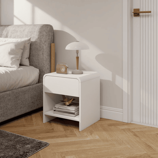 HOMCOM Conjunto de 2 Mesas de Cabeceira Nórdicas com Cantos Arredondados, Gaveta e Prateleira Aberta, Mesa Auxiliar para Quarto ou Sala, 40x35x45 cm, Branco HOMCOM Conjunto de 2 Mesas de Cabeceira Nórdicas com Cantos Arredondados, Gaveta e Prateleira Aberta, Mesa Auxiliar para Quarto ou Sala, 40x35x45 cm, Branco