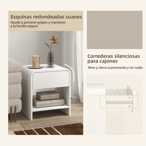 HOMCOM Conjunto de 2 Mesas de Cabeceira Nórdicas com Cantos Arredondados, Gaveta e Prateleira Aberta, Mesa Auxiliar para Quarto ou Sala, 40x35x45 cm, Branco HOMCOM Conjunto de 2 Mesas de Cabeceira Nórdicas com Cantos Arredondados, Gaveta e Prateleira Aberta, Mesa Auxiliar para Quarto ou Sala, 40x35x45 cm, Branco