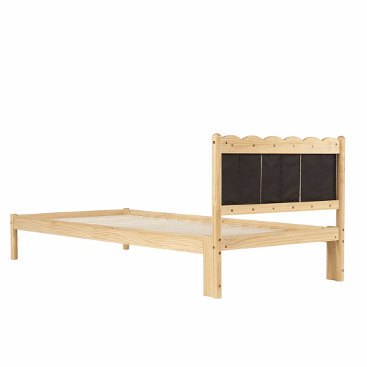 Cama infantil estofada 90 x 200 cm - Cabeceira acolchoada em PU com design ondulado, base de ripas estável, estrutura em madeira maciça - Bege e Natural Cama infantil estofada 90 x 200 cm - Cabeceira acolchoada em PU com design ondulado, base de ripas estável, estrutura em madeira maciça - Bege e Natural