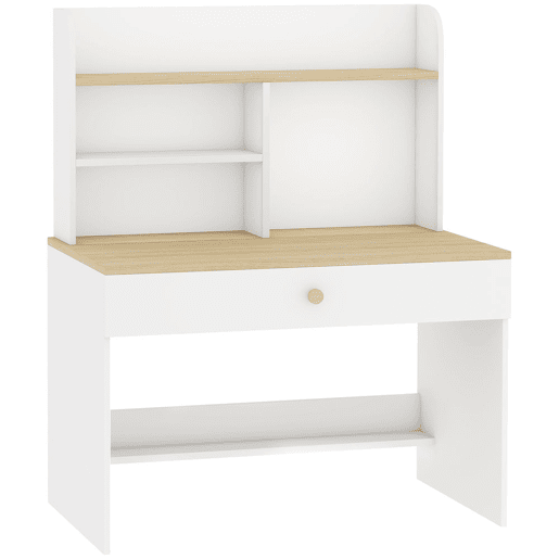 AIYAPLAY Secretária Infantil com Prateleira, 3 Compartimentos e Gaveta, 80x50x100 cm, Branco