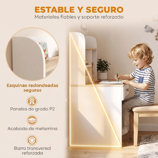 AIYAPLAY Secretária Infantil com Prateleira, 3 Compartimentos e Gaveta, 80x50x100 cm, Branco
