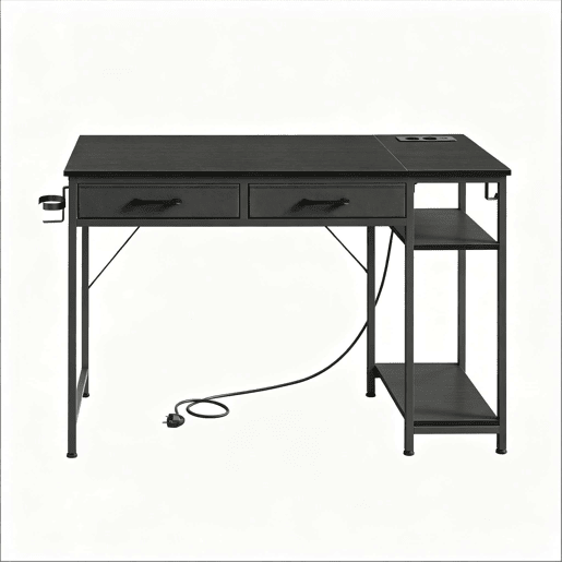 Secretária de escritório 120 x 51 x 75 cm u2014 com gavetas em tecido, design moderno para computador e estudo u2014 Preto Secretária de escritório 120 x 51 x 75 cm u2014 com gavetas em tecido, design moderno para computador e estudo u2014 Preto