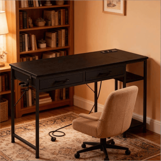 Secretária de escritório 120 x 51 x 75 cm u2014 com gavetas em tecido, design moderno para computador e estudo u2014 Preto Secretária de escritório 120 x 51 x 75 cm u2014 com gavetas em tecido, design moderno para computador e estudo u2014 Preto