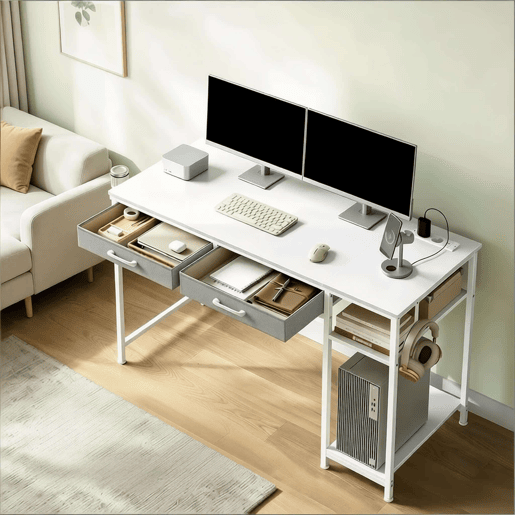 Secretária para computador 120 x 51 x 75 cm u2014 com gavetas em tecido, multifuncional para estudo e jogos u2014 Branca