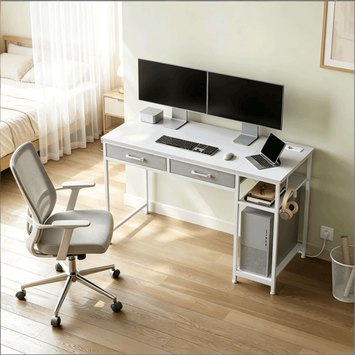 Secretária para computador 120 x 51 x 75 cm u2014 com gavetas em tecido, multifuncional para estudo e jogos u2014 Branca