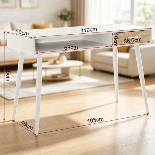 Secretária de escritório 110 x 50 x 75 cm u2014 com gaveta, multifuncional para trabalho, estudo e jogos u2014 Branca Secretária de escritório 110 x 50 x 75 cm u2014 com gaveta, multifuncional para trabalho, estudo e jogos u2014 Branca