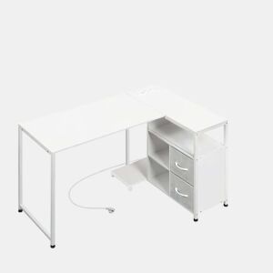 Secretária de canto 80 x 120 x 76 cm u2014 design reversível com tomada integrada u2014 branco