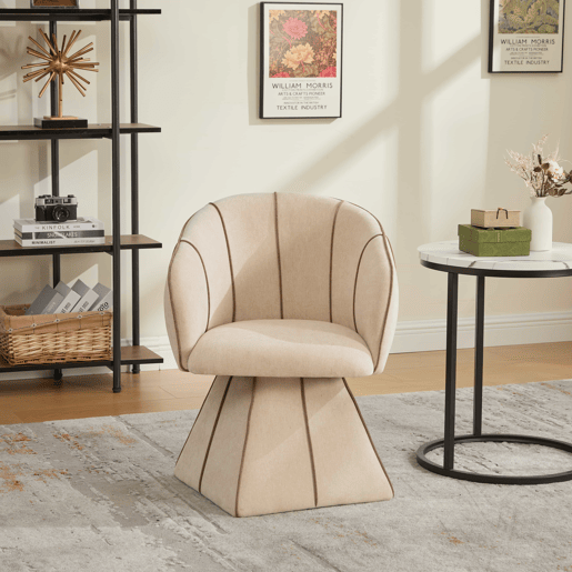 Cadeira giratória individual em chenille, 1 lugar u2014 design ergonómico com encosto alto, adequada para adultos e jovens, ideal para o quarto e a sala u2014 castanho camelo