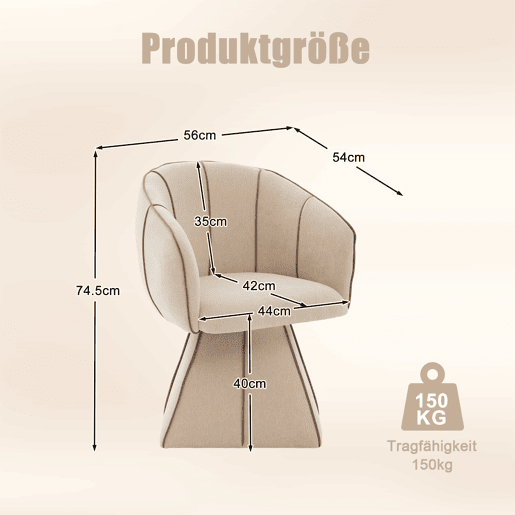 Cadeira giratória individual em chenille, 1 lugar u2014 design ergonómico com encosto alto, adequada para adultos e jovens, ideal para o quarto e a sala u2014 castanho camelo