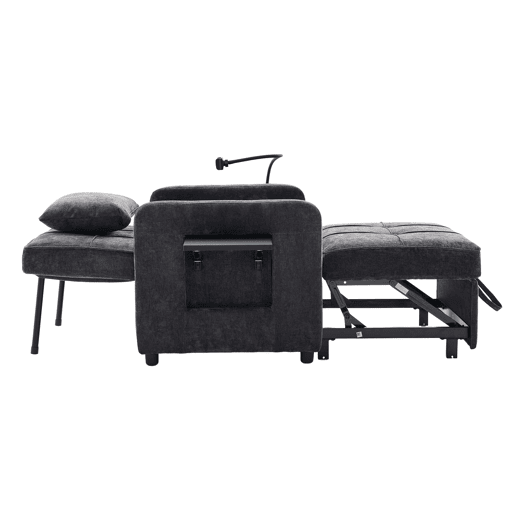 Poltrona-cama 2 em 1 individual u2014 com almofadas, bolsos laterais, mesa auxiliar e saco de arrumação lateral u2014 chenille cinzenta escura Poltrona-cama 2 em 1 individual u2014 com almofadas, bolsos laterais, mesa auxiliar e saco de arrumação lateral u2014 chenille cinzenta escura