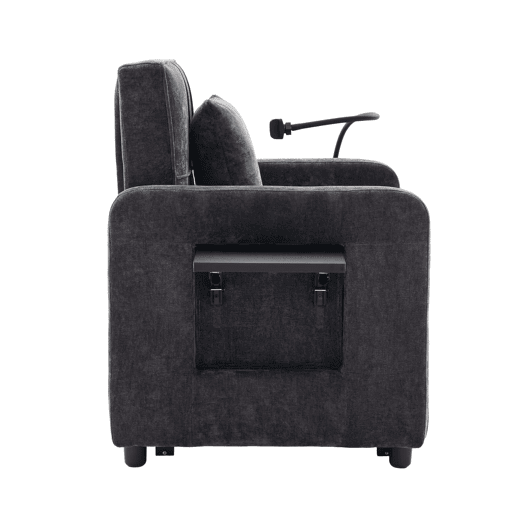 Poltrona-cama 2 em 1 individual u2014 com almofadas, bolsos laterais, mesa auxiliar e saco de arrumação lateral u2014 chenille cinzenta escura Poltrona-cama 2 em 1 individual u2014 com almofadas, bolsos laterais, mesa auxiliar e saco de arrumação lateral u2014 chenille cinzenta escura