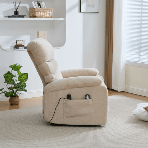 Poltrona relax elétrica multifuncional - elevação assistida, massagem e aquecimento, encosto e apoio para os pés elétricos ajustáveis, bolsos laterais de arrumação - Castanho-claro Poltrona relax elétrica multifuncional - elevação assistida, massagem e aquecimento, encosto e apoio para os pés elétricos ajustáveis, bolsos laterais de arrumação - Castanho-claro