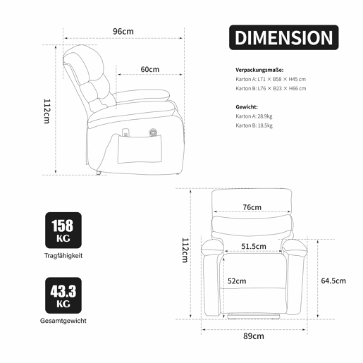 Poltrona relax elétrica multifuncional - elevação assistida, massagem e aquecimento, encosto e apoio para os pés elétricos ajustáveis, bolsos laterais de arrumação - Castanho-claro Poltrona relax elétrica multifuncional - elevação assistida, massagem e aquecimento, encosto e apoio para os pés elétricos ajustáveis, bolsos laterais de arrumação - Castanho-claro