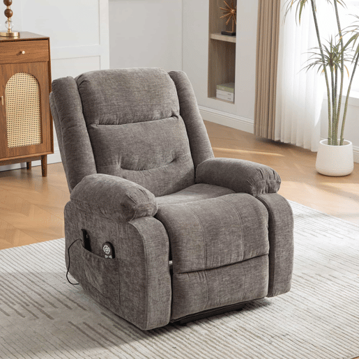 Poltrona relax elétrica - Multifuncional com assistência para levantar-se, massagem e aquecimento, encosto e apoio para os pés elétricos ajustáveis, bolsos laterais - Cinza Poltrona relax elétrica - Multifuncional com assistência para levantar-se, massagem e aquecimento, encosto e apoio para os pés elétricos ajustáveis, bolsos laterais - Cinza