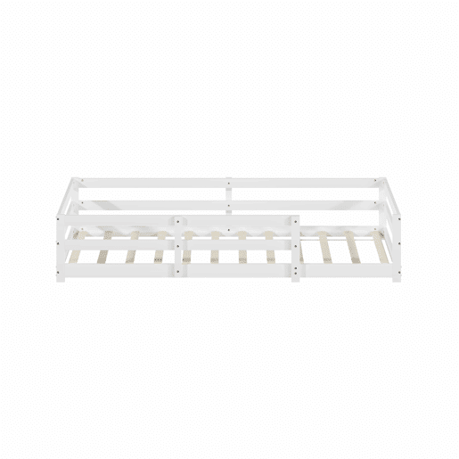 Cama Montessori de chão 90 x 200 cm - com barreira de segurança, sem base, madeira de pinho, montagem rápida - branca