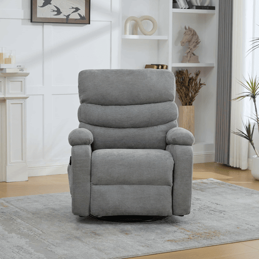 Poltrona relax elétrica giratória a 360° - massagem e aquecimento, encosto e apoio para os pés ajustáveis, bolsos laterais - cinzenta Poltrona relax elétrica giratória a 360° - massagem e aquecimento, encosto e apoio para os pés ajustáveis, bolsos laterais - cinzenta
