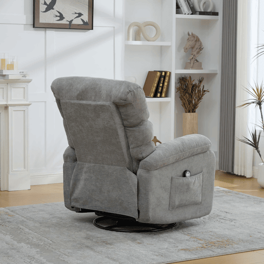 Poltrona relax elétrica giratória a 360° - massagem e aquecimento, encosto e apoio para os pés ajustáveis, bolsos laterais - cinzenta Poltrona relax elétrica giratória a 360° - massagem e aquecimento, encosto e apoio para os pés ajustáveis, bolsos laterais - cinzenta