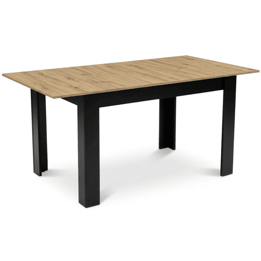 Mesa de jantar extensível 120160 × 80 cm, com painel para móveis com revestimento de PVC, acabamento preto.