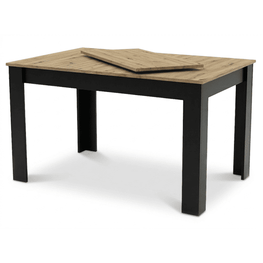Mesa de jantar extensível 120160 × 80 cm, com painel para móveis com revestimento de PVC, acabamento preto.