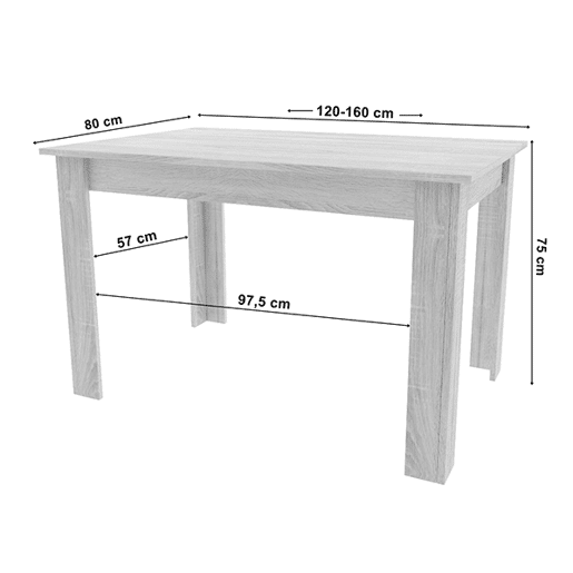 Mesa de jantar extensível 120160 × 80 cm, com painel para móveis com revestimento de PVC, acabamento preto.