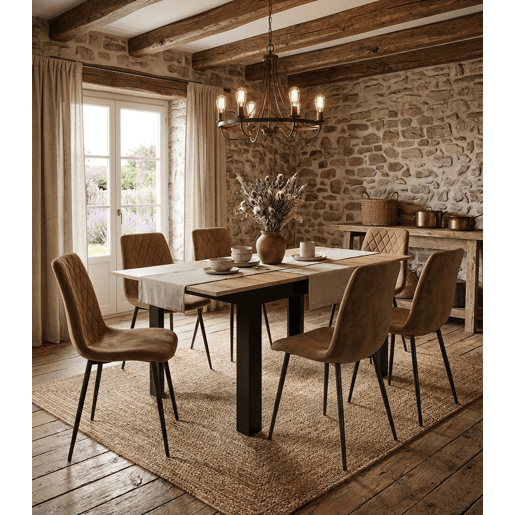 Mesa de jantar extensível 120160 × 80 cm, com painel para móveis com revestimento de PVC, acabamento preto.