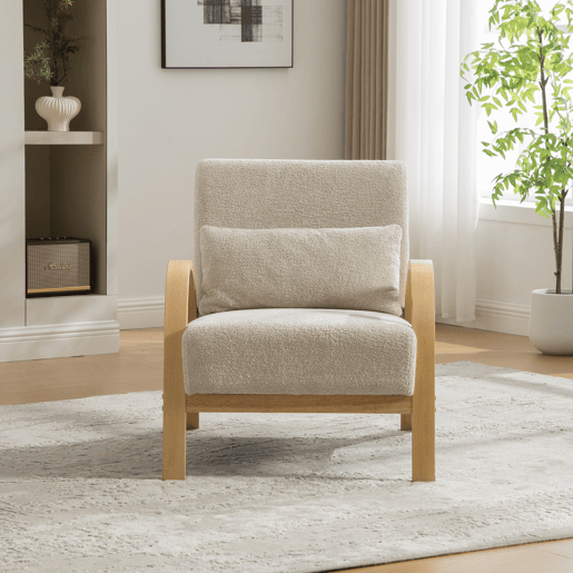 Poltrona lounge escandinava - Estofada em chenille macia com estrutura de madeira resistente, ideal para a sala de estar e o quarto - Bege