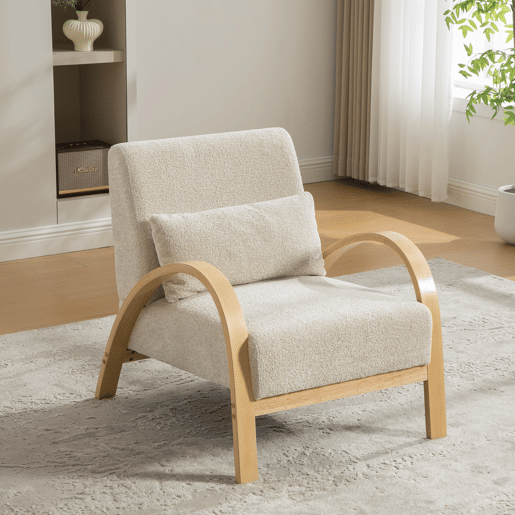 Poltrona lounge escandinava - Estofada em chenille macia com estrutura de madeira resistente, ideal para a sala de estar e o quarto - Bege