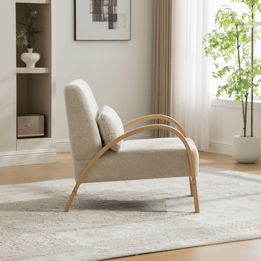 Poltrona lounge escandinava - Estofada em chenille macia com estrutura de madeira resistente, ideal para a sala de estar e o quarto - Bege