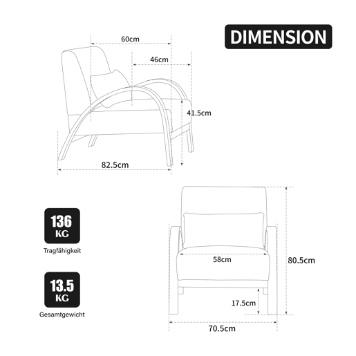 Poltrona lounge escandinava - Estofada em chenille macia com estrutura de madeira resistente, ideal para a sala de estar e o quarto - Bege