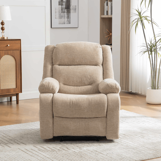 Poltrona relax elétrica multifunções - massagem elétrica e função de aquecimento, encosto reclinável manualmente, apoio para os pés ajustável e bolsos laterais - Light Khaki Poltrona relax elétrica multifunções - massagem elétrica e função de aquecimento, encosto reclinável manualmente, apoio para os pés ajustável e bolsos laterais - Light Khaki