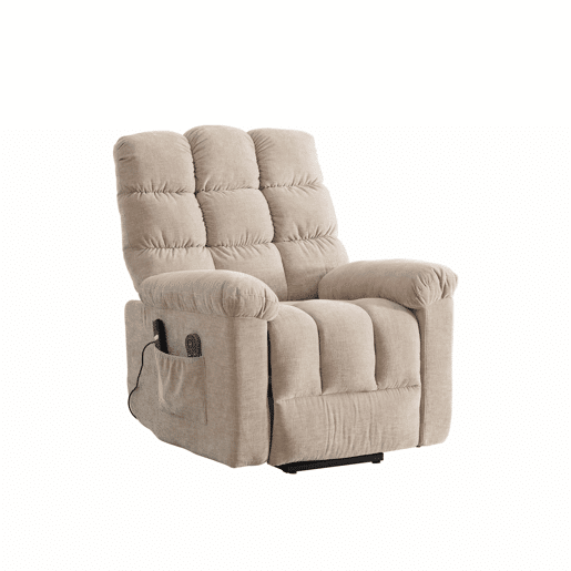 Poltrona relax elétrica multifuncional - função de assistência ao levantamento, massagem e aquecimento, encosto e apoio para os pés ajustáveis eletricamente, bolsos laterais de arrumação - Castanho-claro Poltrona relax elétrica multifuncional - função de assistência ao levantamento, massagem e aquecimento, encosto e apoio para os pés ajustáveis eletricamente, bolsos laterais de arrumação - Castanho-claro